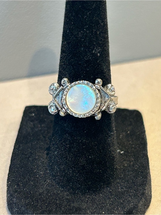 Jewelry - Silver Tone Moonstone Statement Frog Ring in Opalescent Blue